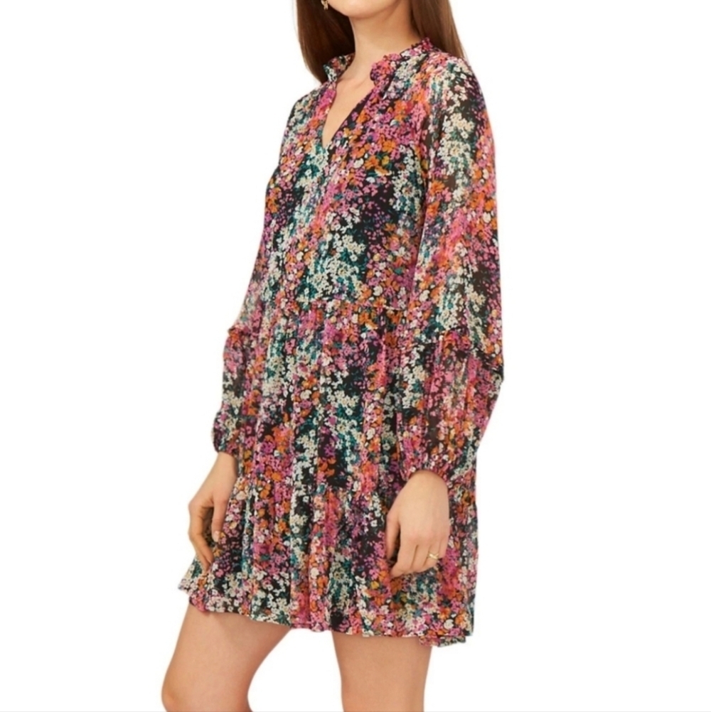 Vince Camuto Women's Multicolor Floral Long Puffy Sleeve Dress Size Large NWT